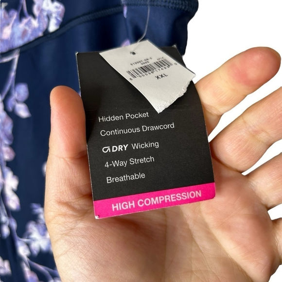 GapFit Blue Floral Printed High Rise Blackout Print 7/8 Active Stretch Leggings - Picture 11 of 11